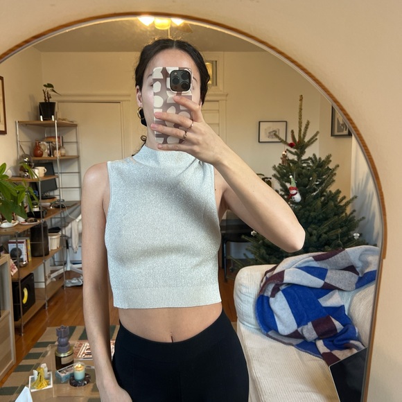 COS Tops - COS Metallic Silver Knit Crop Top